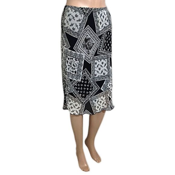 Vtg 90s Patchwork Print Midi Skirt S Lettuce Hem Sheer Overlay Bohemian Grunge.  - Picture 9 of 16